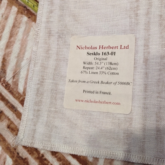 NICHOLAS HERBERT Linen/Cotton Neutral/Rust Linear Fabric - 1.36 yards - Picture 4 of 5
